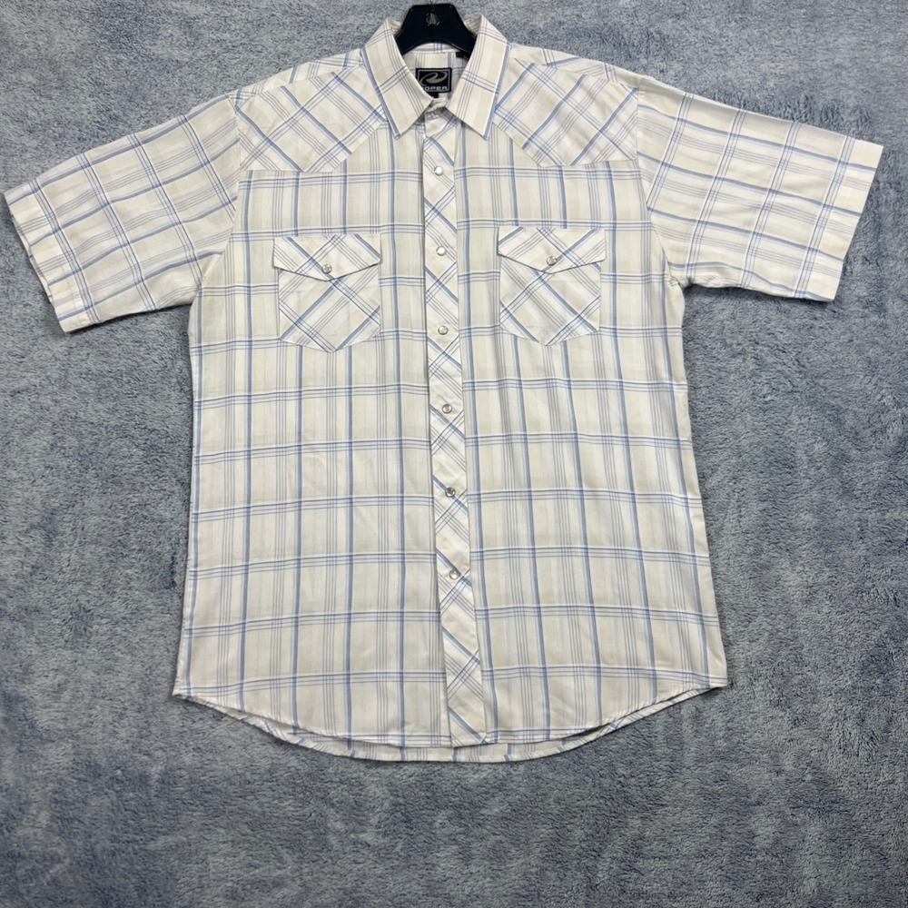 Roper Mens Large‎ Blue Plaid Short Sleeve Western Pearl Snap Shirt Yoke